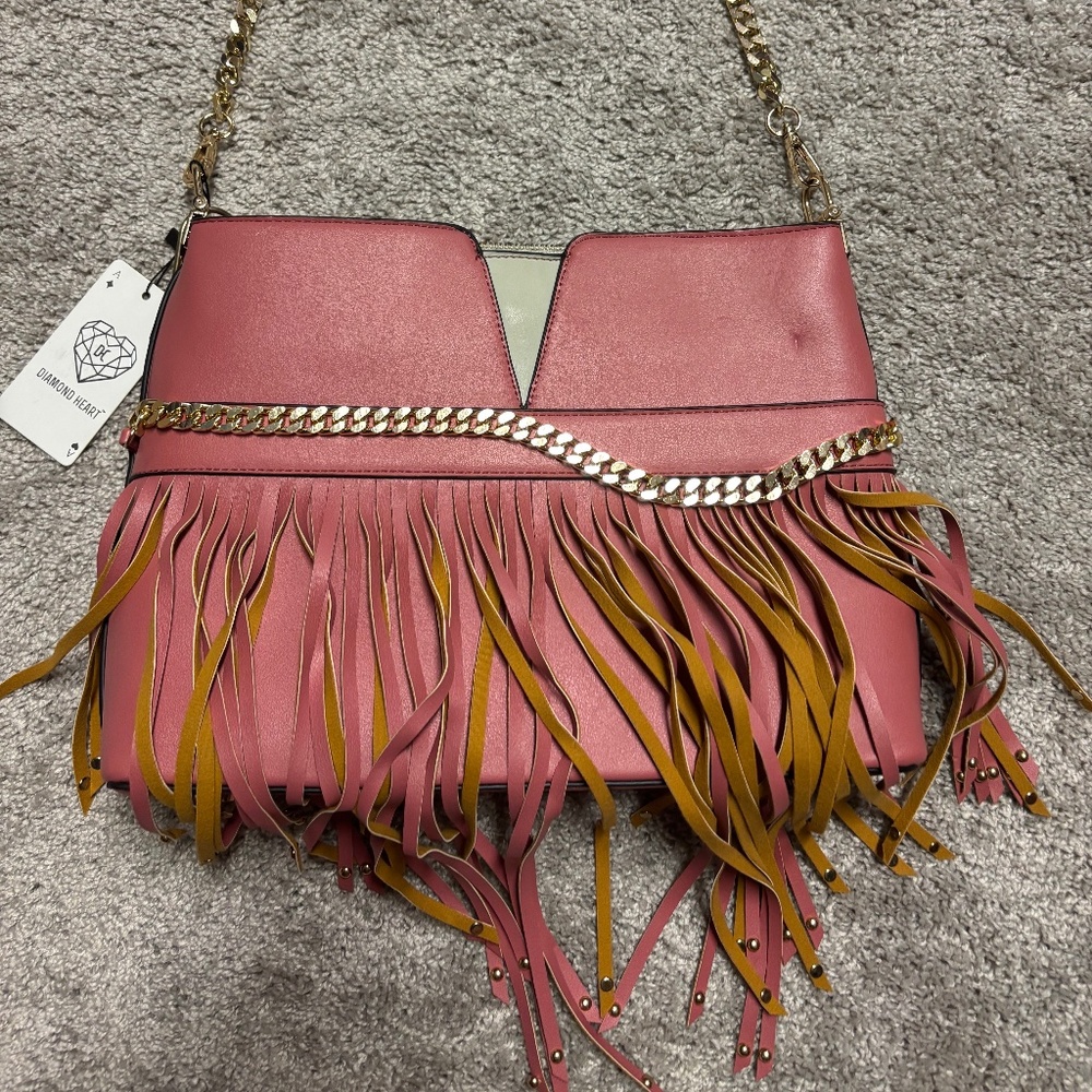 Pink and gold fringe purse